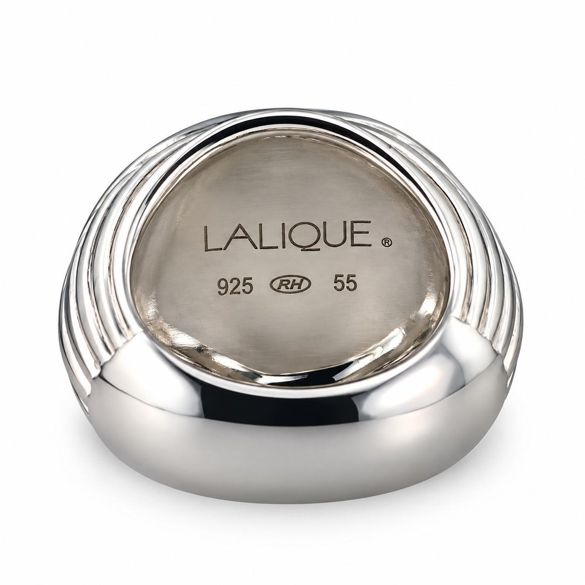 Lalique Charmante Blue Crystal Clear Cabochon Sterling Silver Ring 10453500