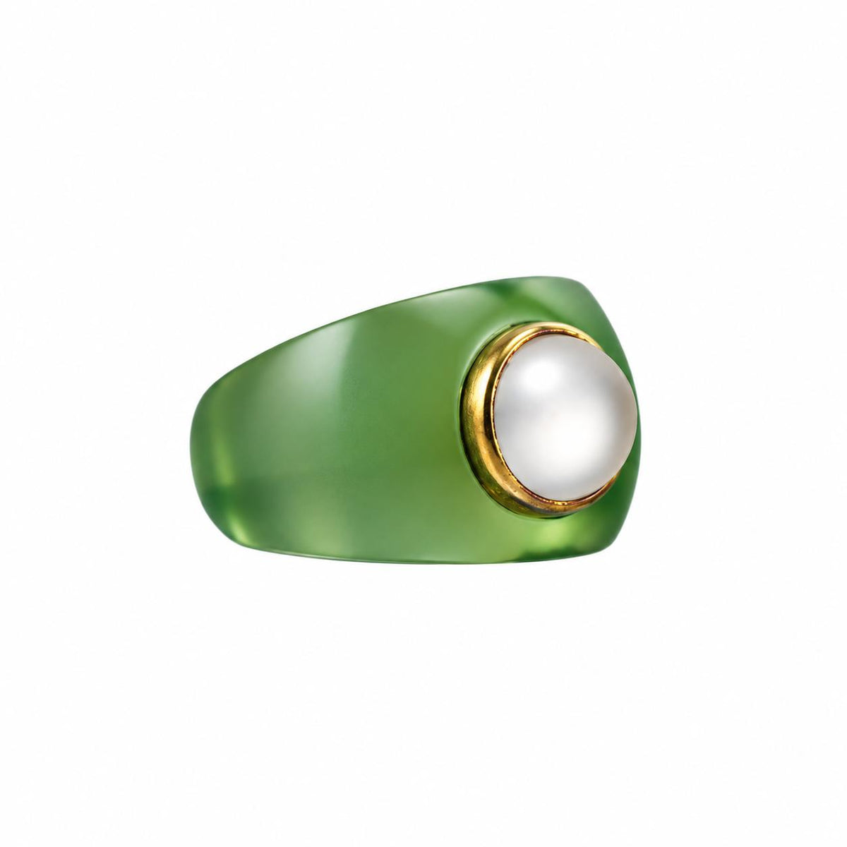 Lalique Charmante Green Crystal Clear Cabochon Sterling Ring 10452400