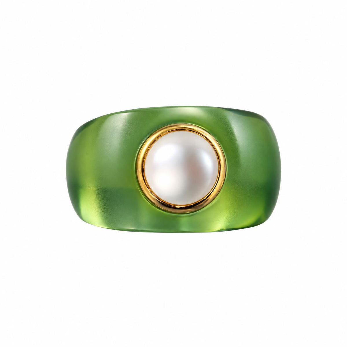 Lalique Charmante Green Crystal Clear Cabochon Sterling Ring 10452400