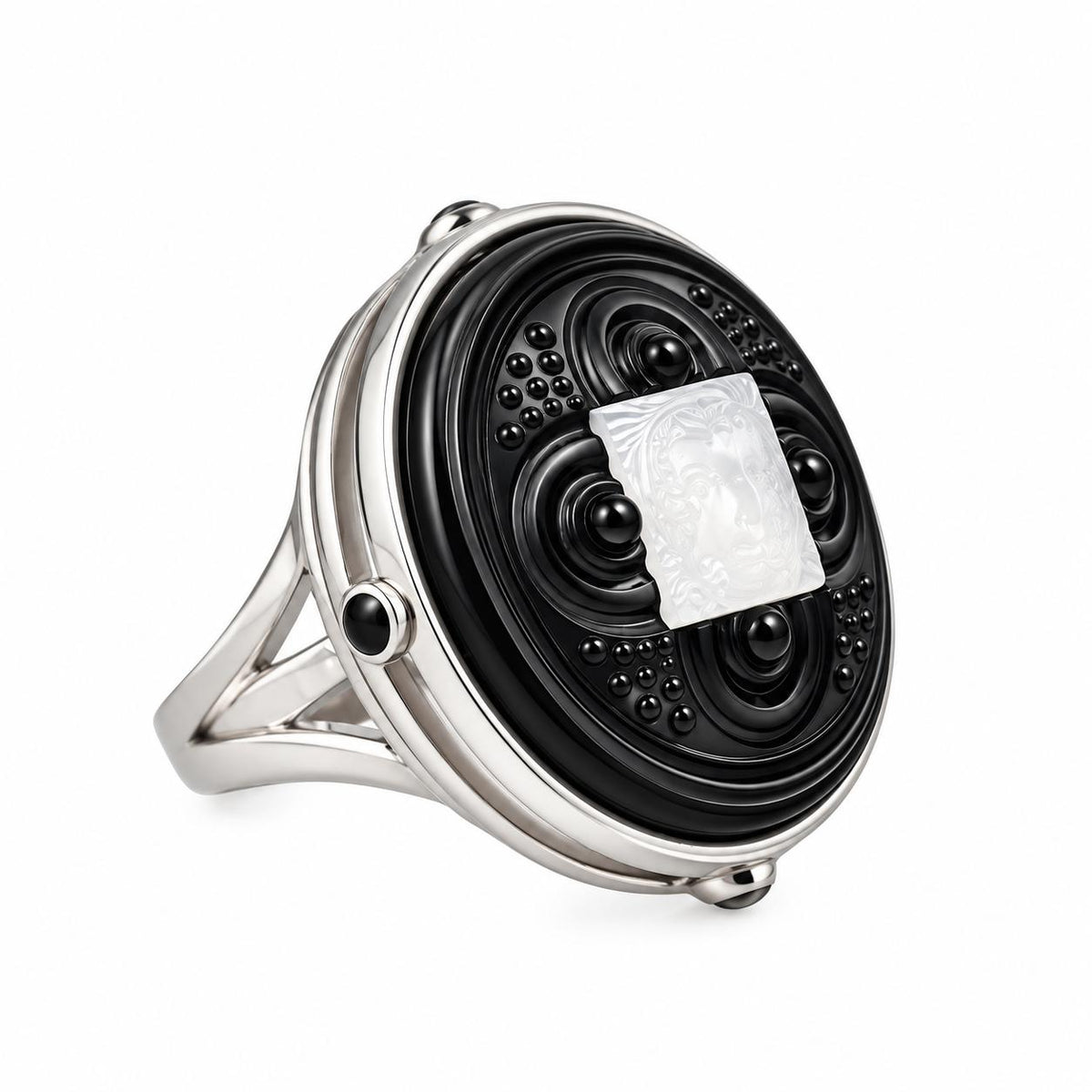 Lalique Arethuse Black Clear Crystal Sterling Silver Ring 10450200