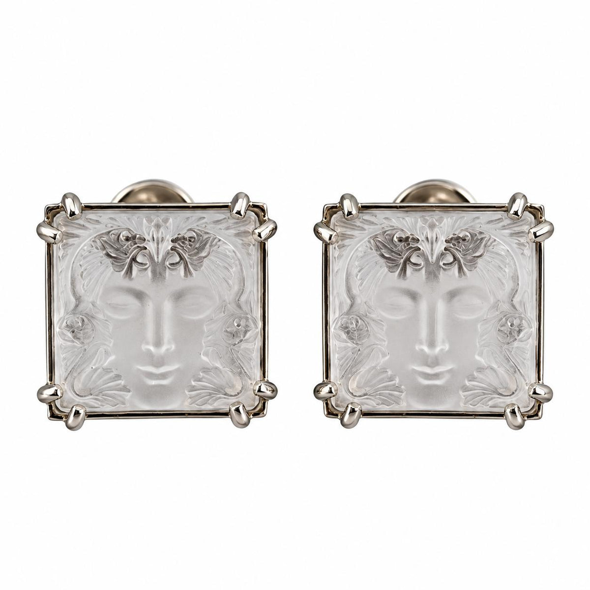 Lalique Arethuse Clear Crystal Sterling Silver Square Earrings 10485900