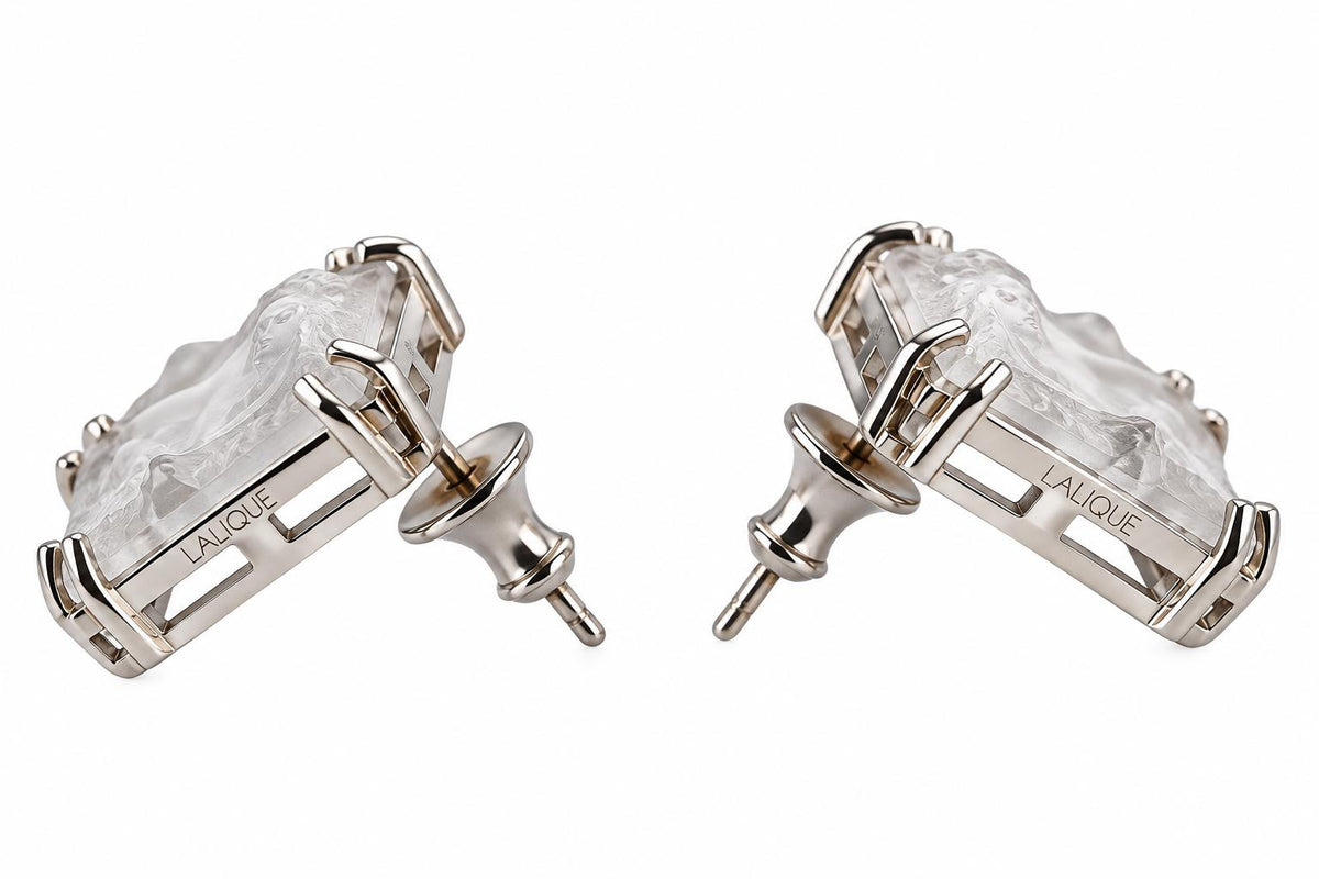 Lalique Arethuse Clear Crystal Sterling Silver Square Earrings 10485900