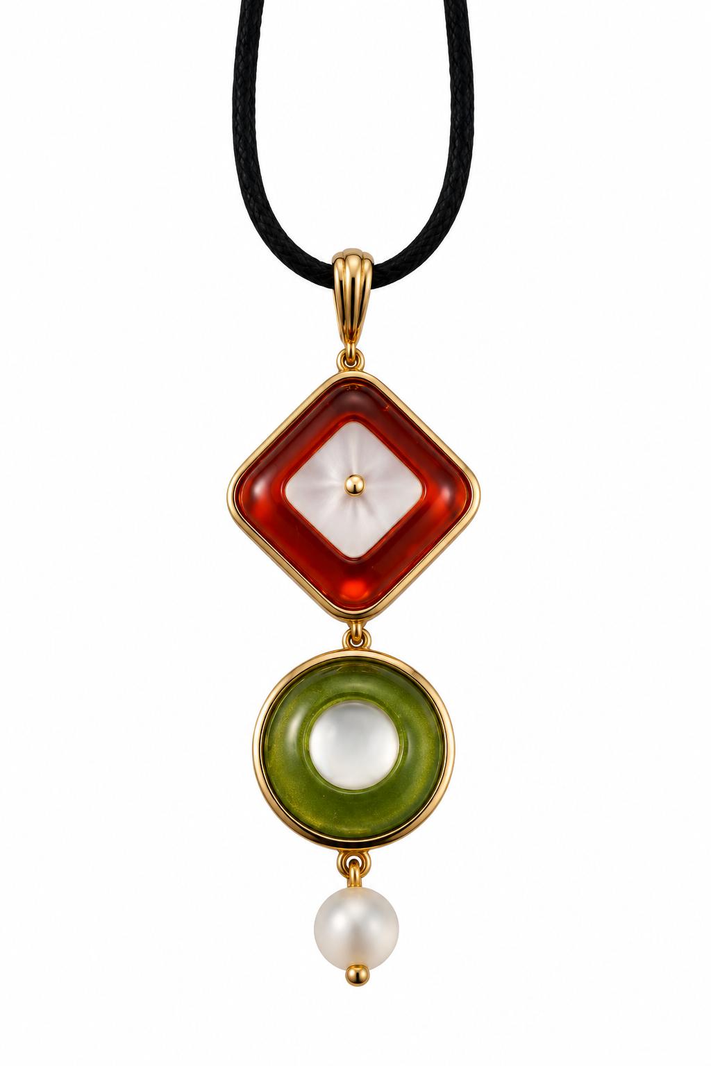 Lalique Charmante Green Amber Clear Crystal Drop Pendant Necklace 10454400