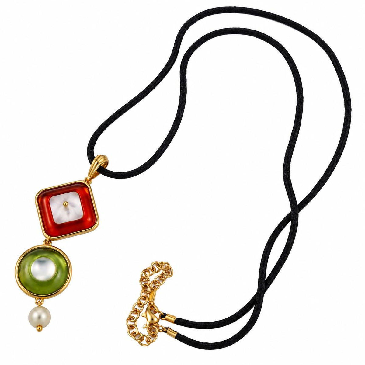 Lalique Charmante Green Amber Clear Crystal Drop Pendant Necklace 10454400