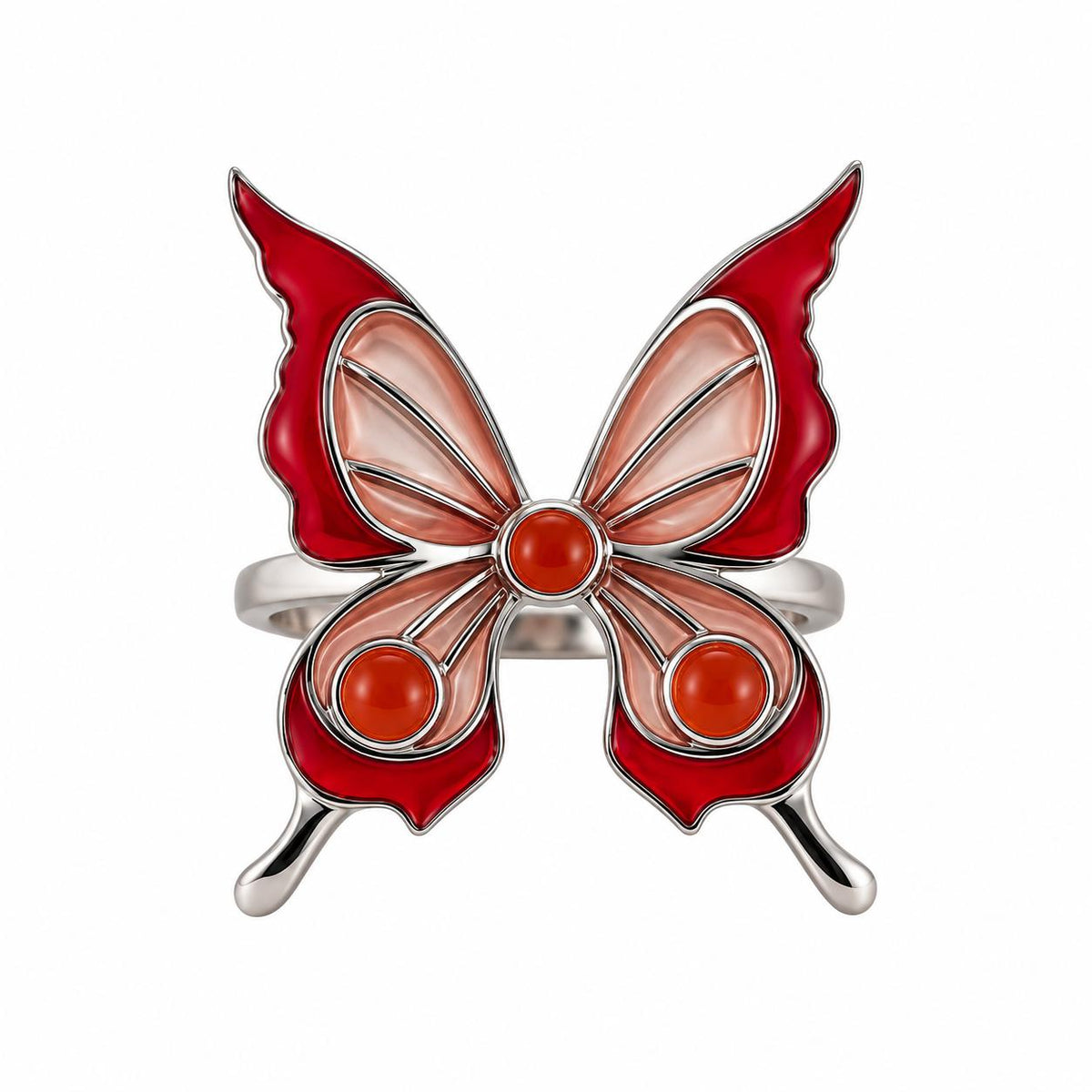 Lalique Papillon Butterfly Pink Enamel Sterling Silver Ring 10339800