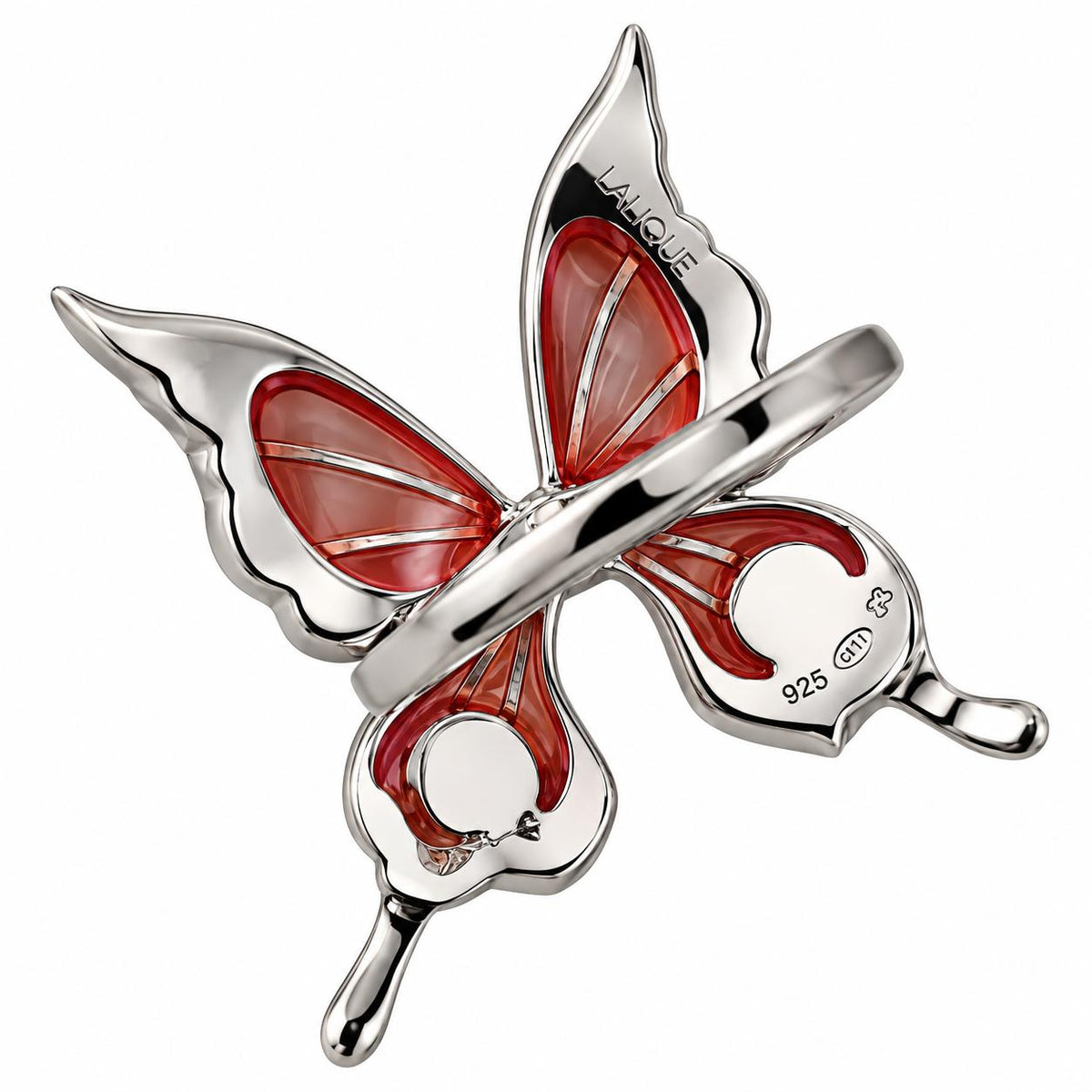 Lalique Papillon Butterfly Pink Enamel Sterling Silver Ring 10339800