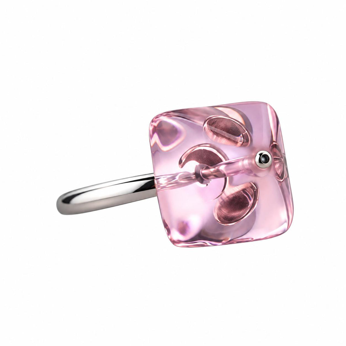Lalique Pink Crystal Cabochon Sterling Silver Ring 10386200