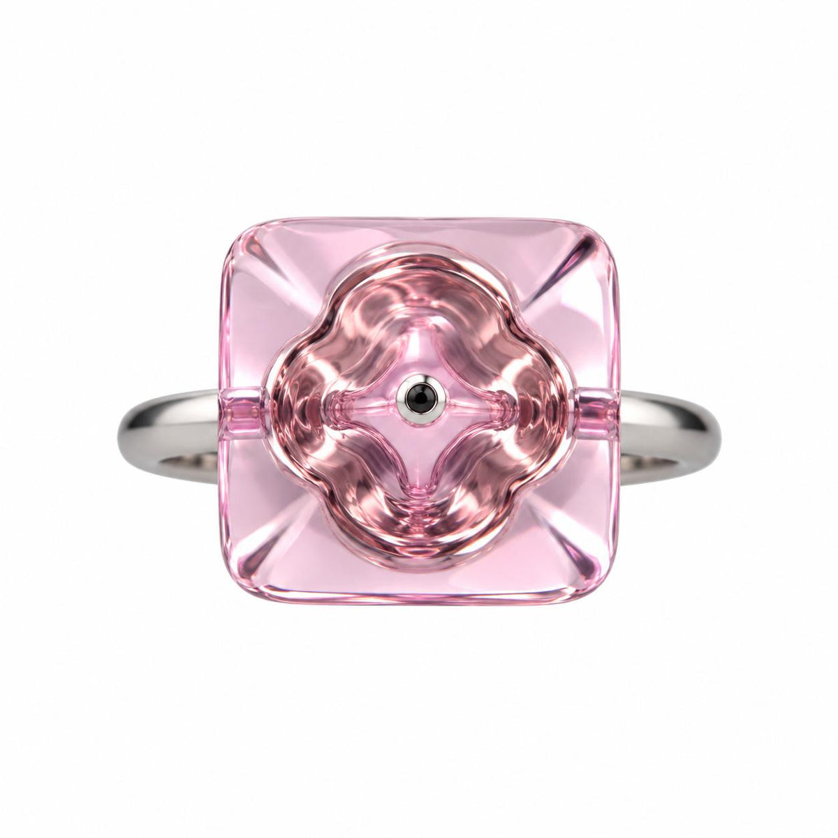 Lalique Pink Crystal Cabochon Sterling Silver Ring 10386200