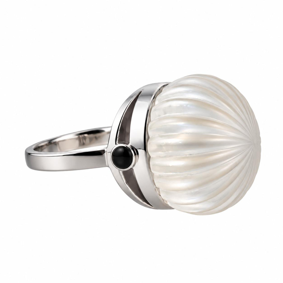 Lalique Vibrante Carved Crystal Sterling Silver Ring 10382900