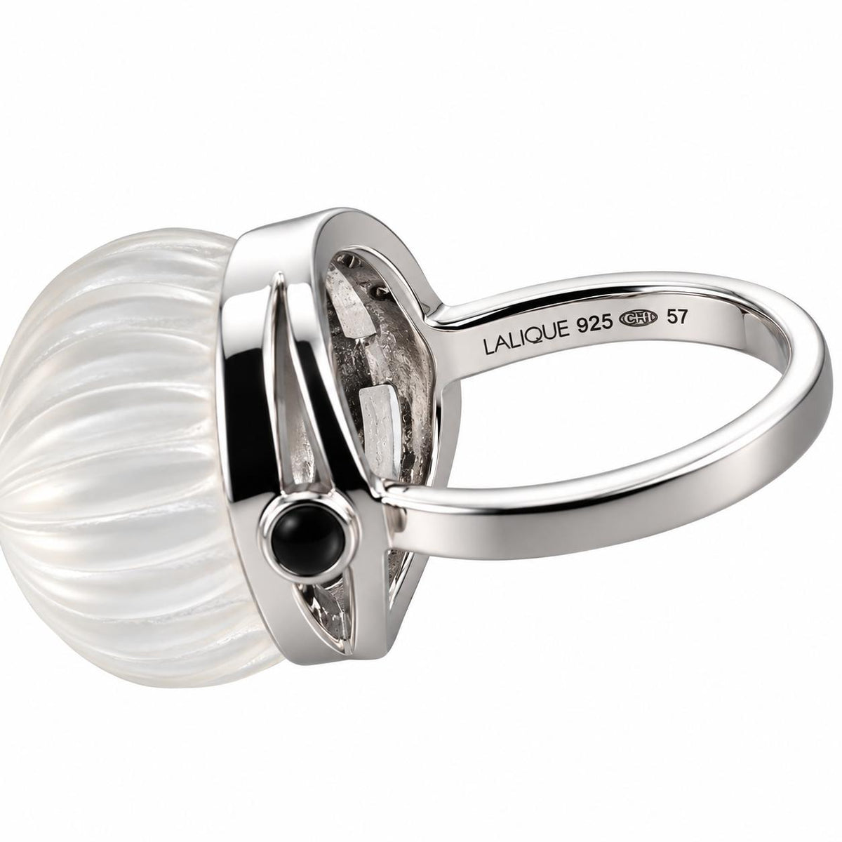 Lalique Vibrante Carved Crystal Sterling Silver Ring 10382900