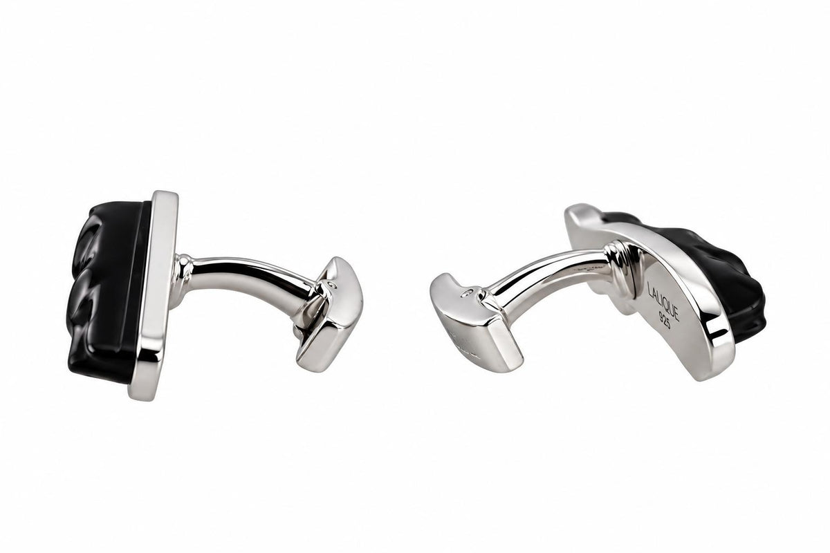 Lalique Jaguar Black Crystal Sterling Silver Cufflinks 10344000
