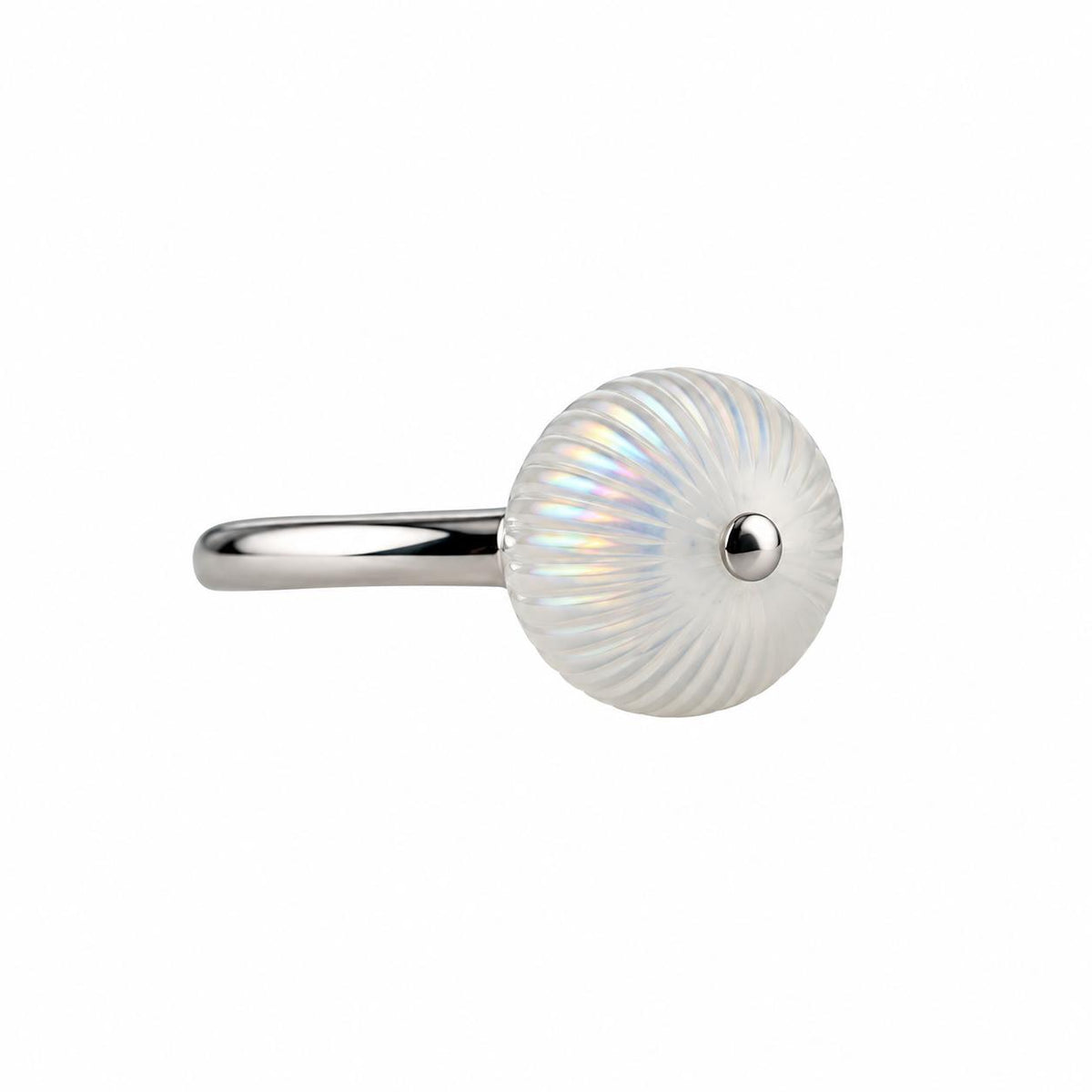 Lalique White Iridescent Crystal Ball Sterling Silver Ring 10386600