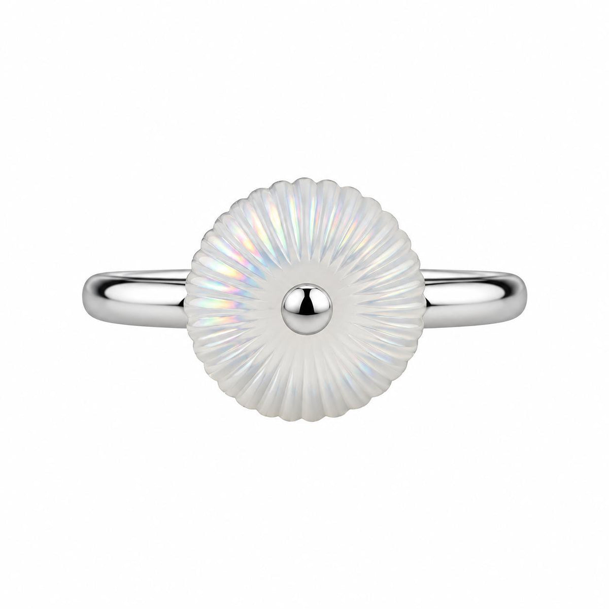 Lalique Charmante Iridescent Carved Crystal Ball Sterling Silver Ring 10386700