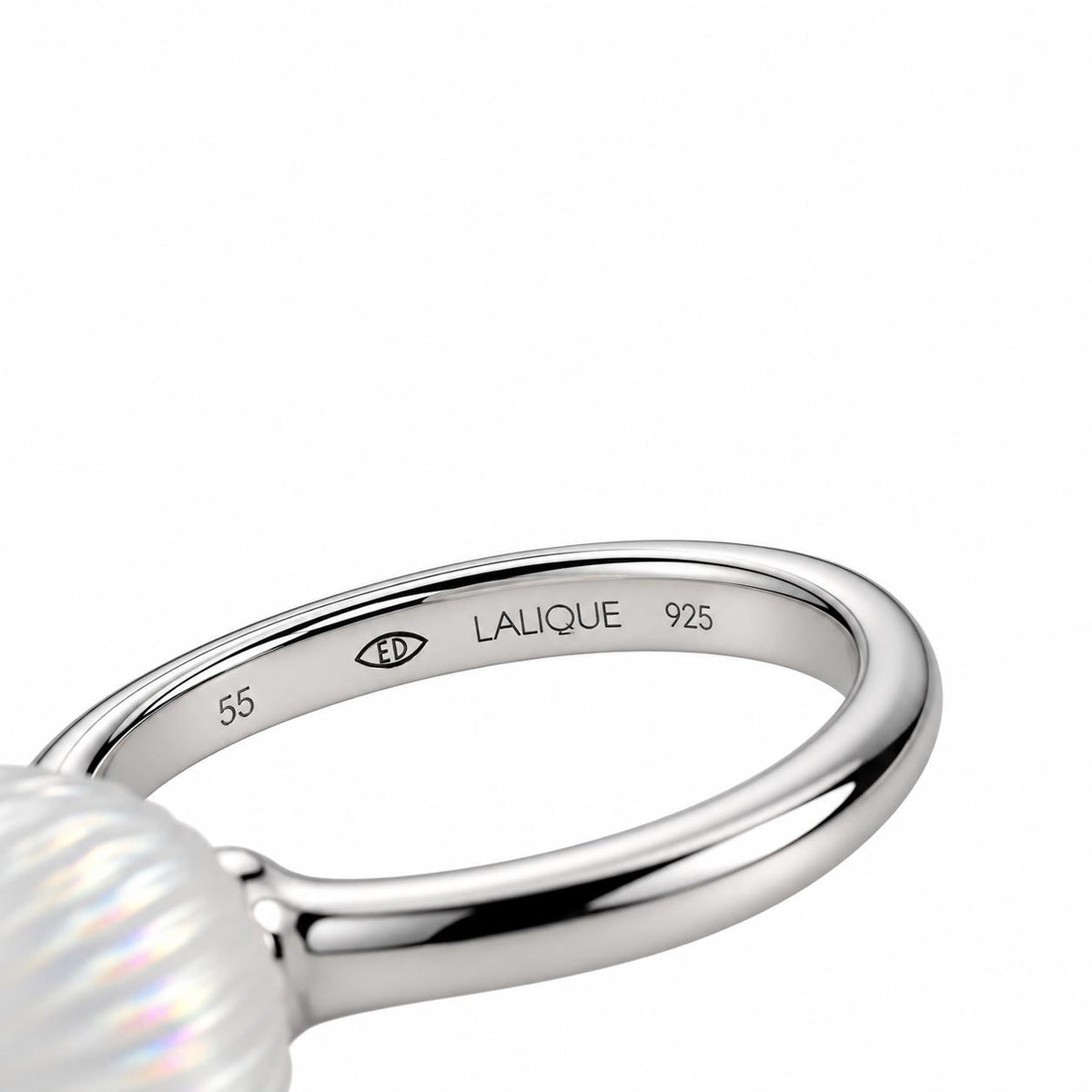 Lalique White Iridescent Crystal Ball Sterling Silver Ring 10386600