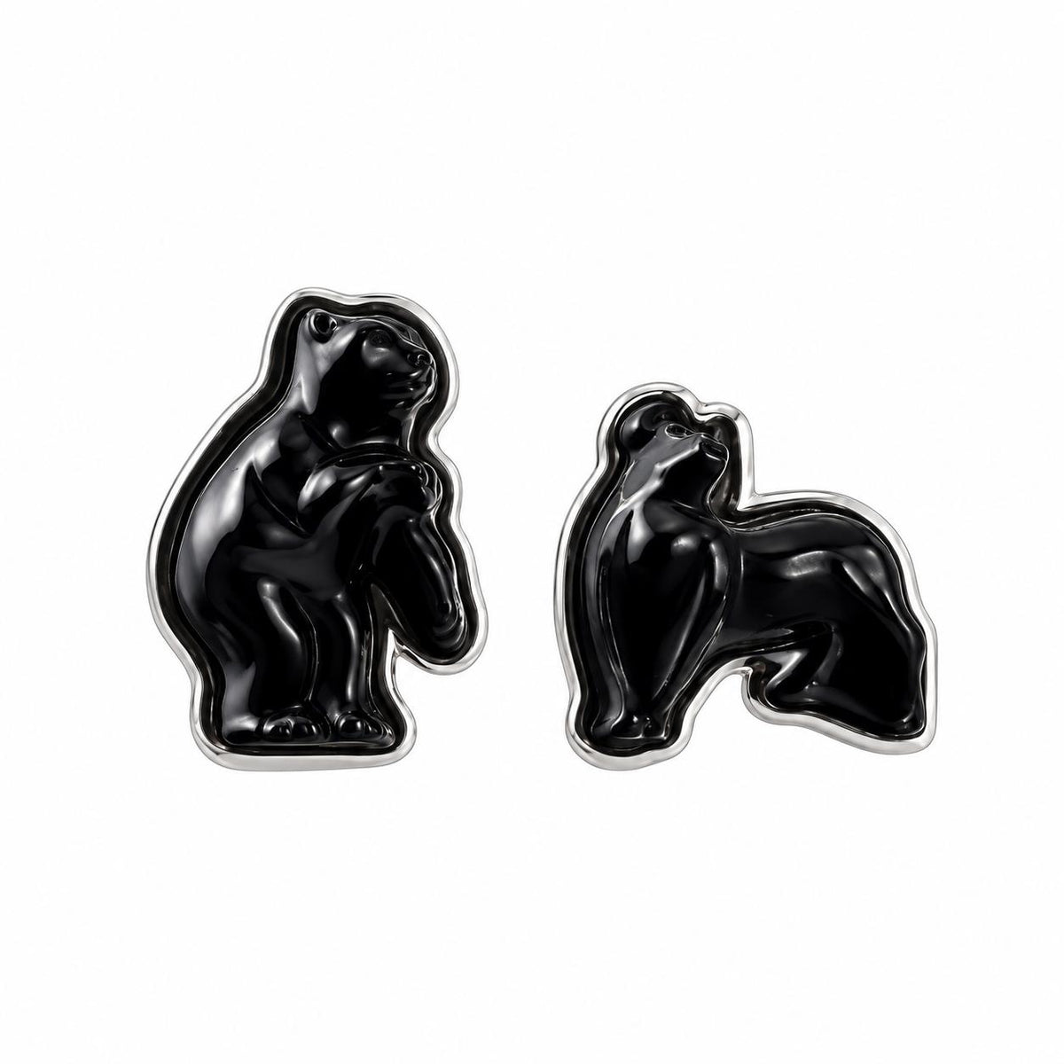 Lalique Bear & Bull Black Crystal Sterling Silver Cufflinks 10343600