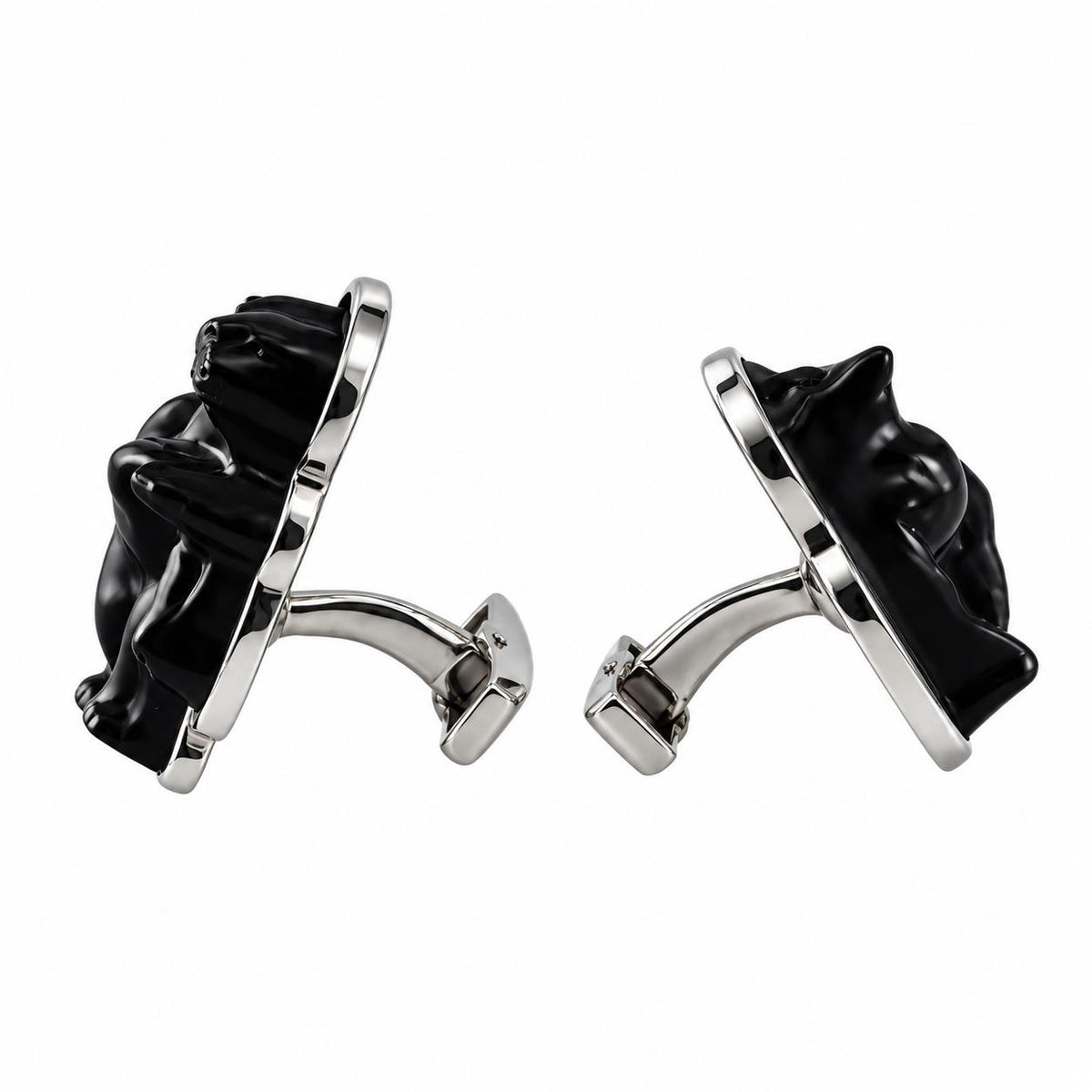 Lalique Bear & Bull Black Crystal Sterling Silver Cufflinks 10343600