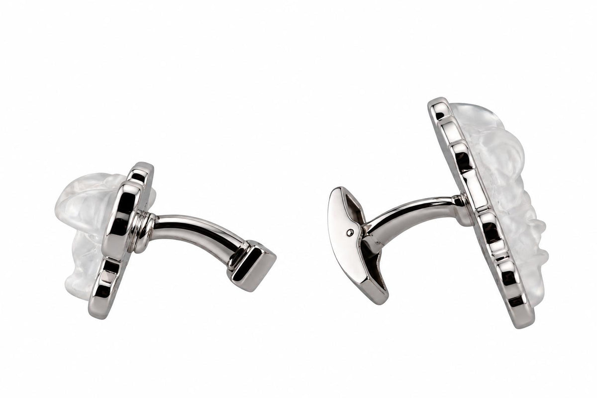 Lalique Dancing Elephant Bugatti Clear Crystal Silver Cufflinks 10343700