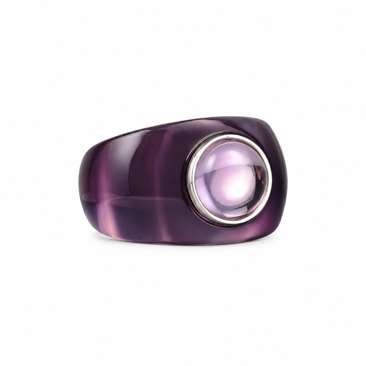 Lalique Charmante Purple Crystal Pink Cabochon Sterling Ring 10526400