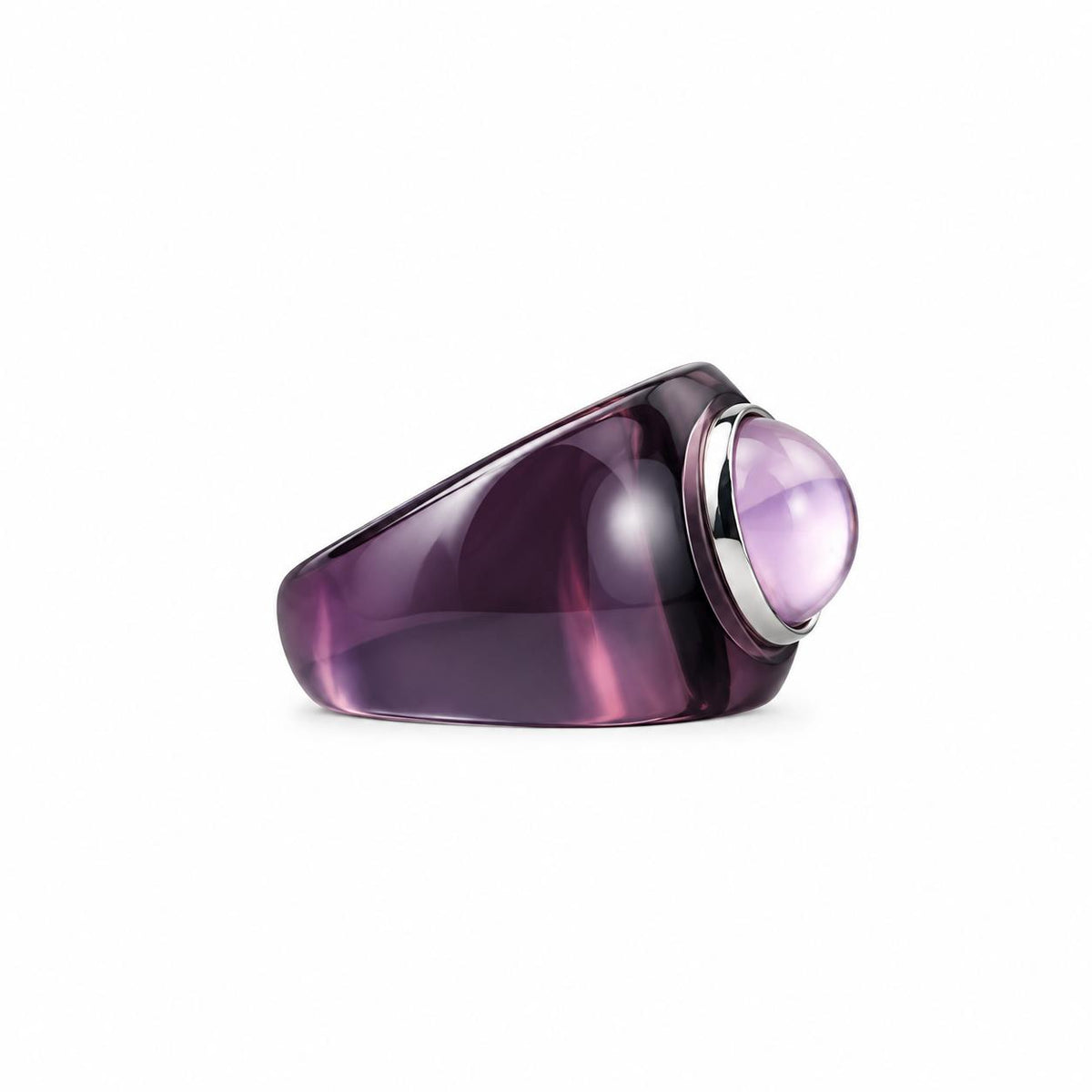 Lalique Charmante Purple Crystal Pink Cabochon Sterling Ring 10526400