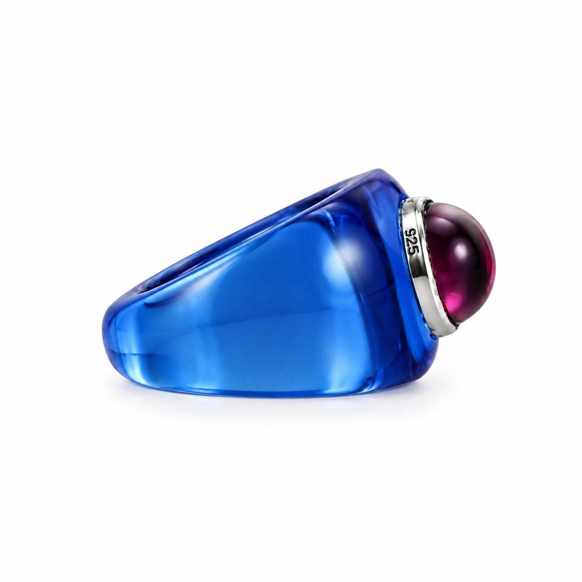 Lalique Charmante Blue Crystal Purple Cabochon Sterling Silver Ring 10526000
