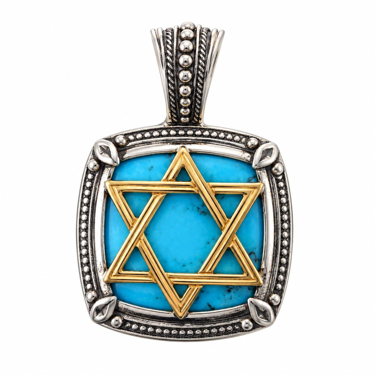 Konstantino Heonos Gold Silver Star of David Turquoise Pendant