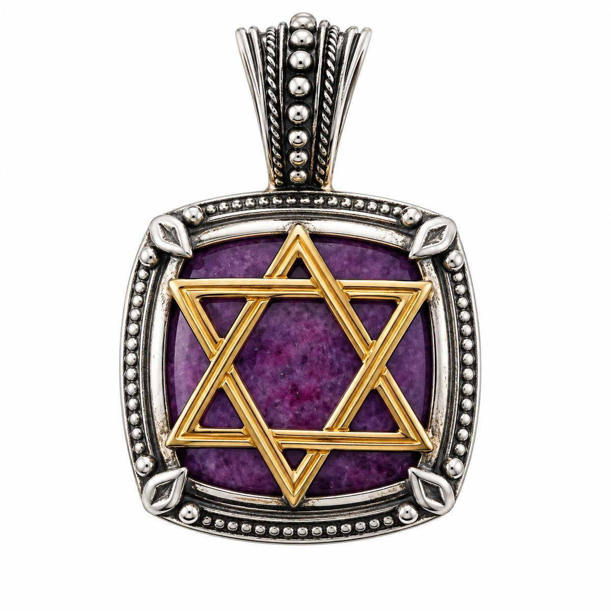 Konstantino Heonos Gold Silver Star of David Ruby Pendant