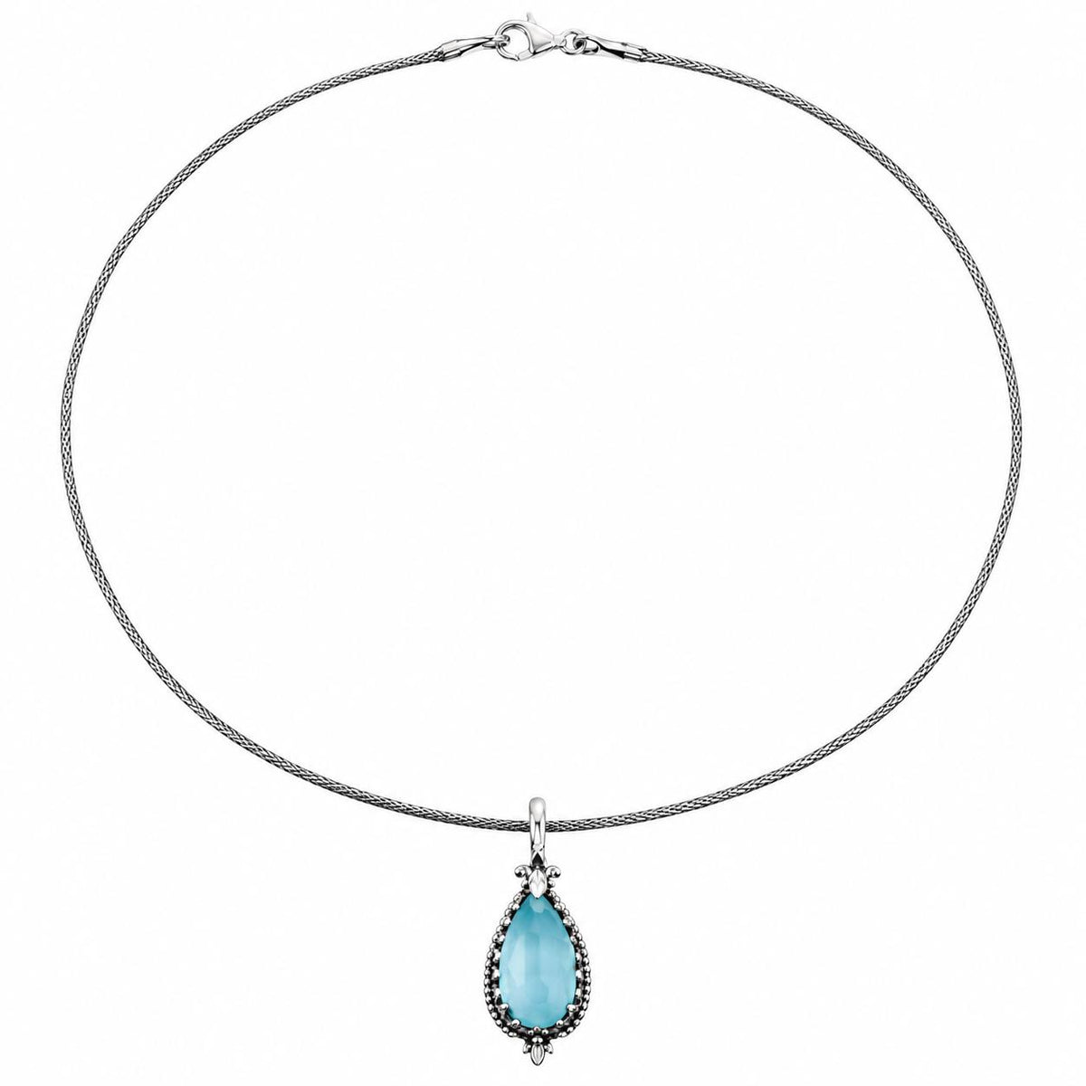 Konstantino Sterling Silver Turquoise and Rock Crystal Pendant Necklace