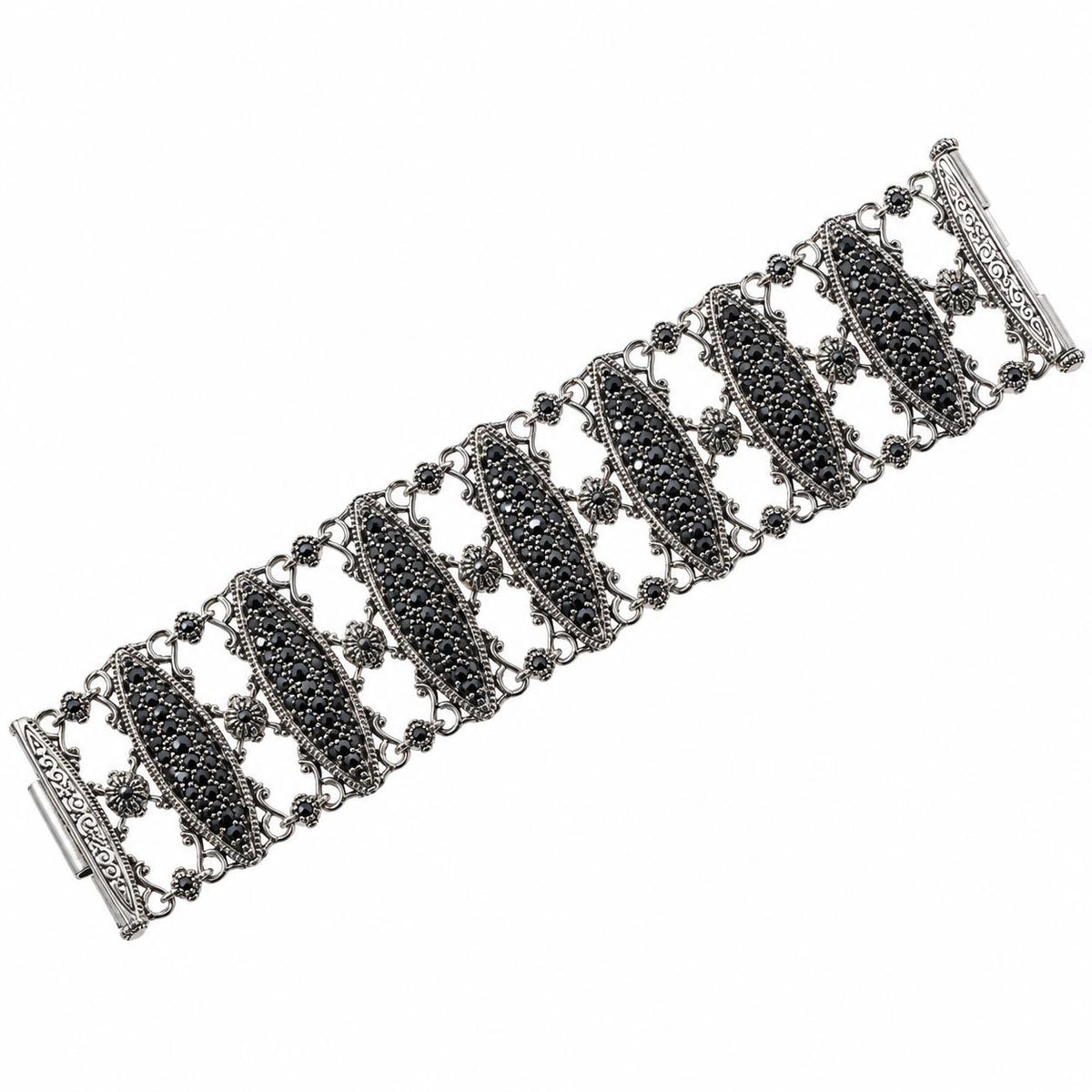 Konstantino Black Spinel Silver Wide Bracelet