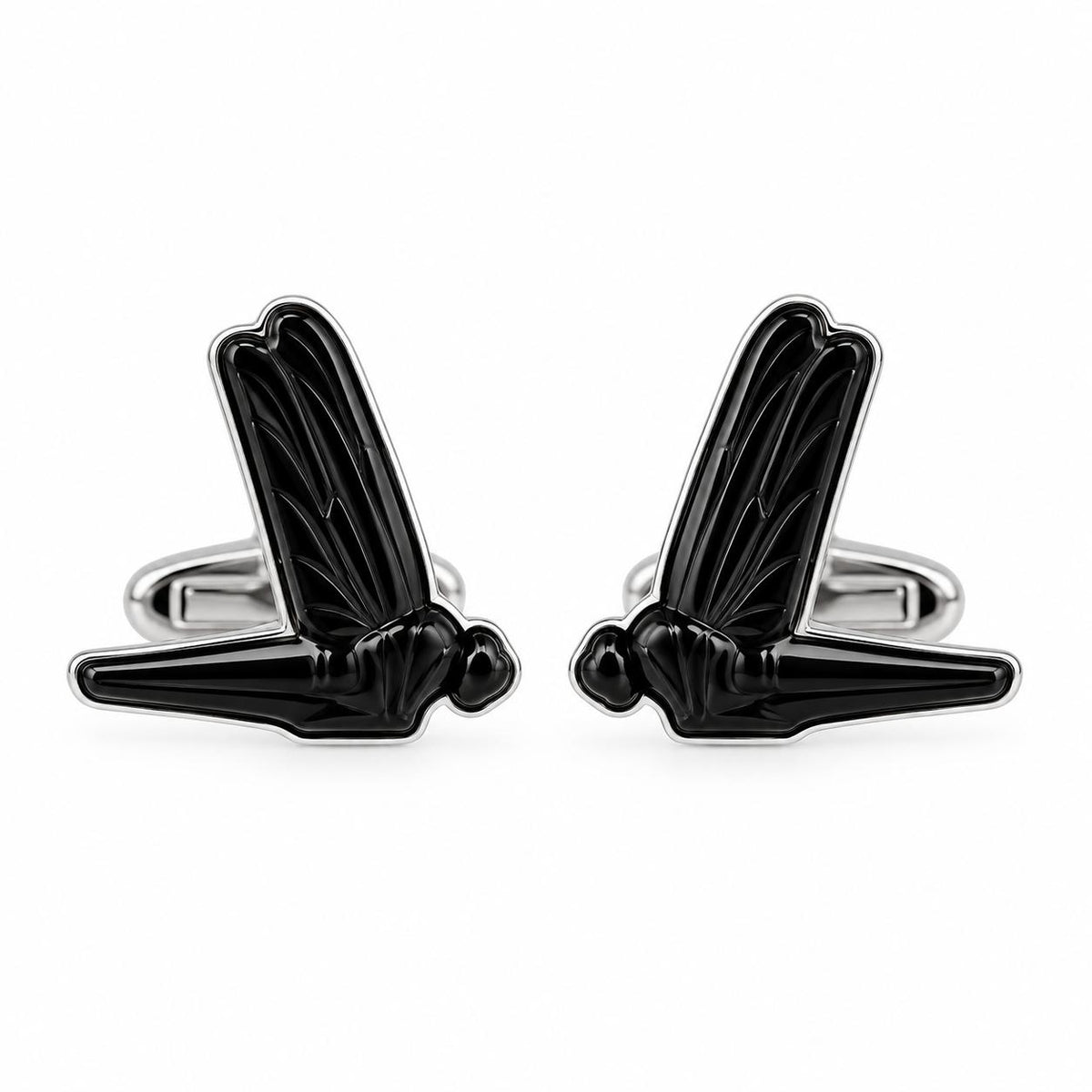 Lalique Dragonfly Mascottes Black Crystal Steel Cufflinks 10337100
