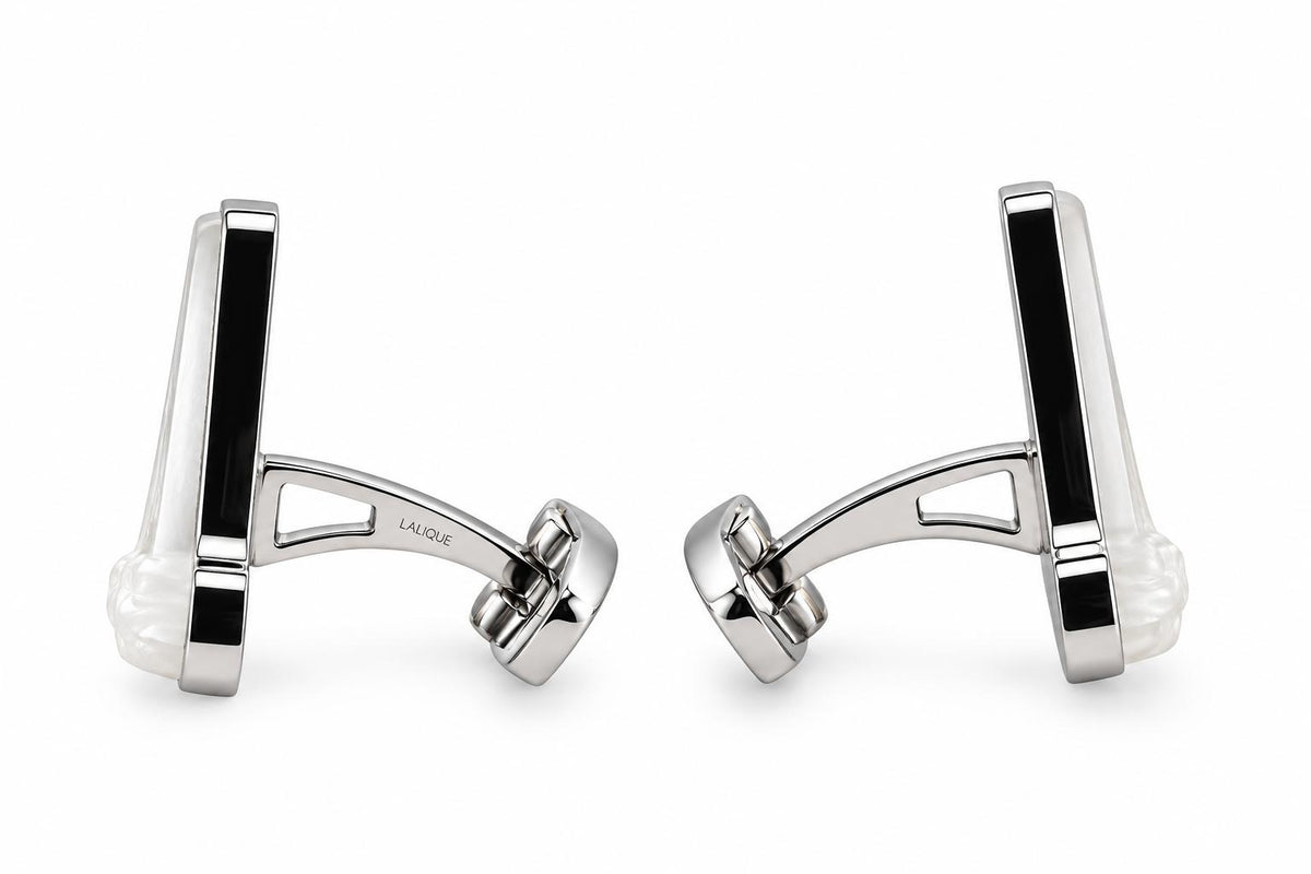 Lalique Dragonfly Mascottes Clear Crystal Steel Cufflinks 10337000