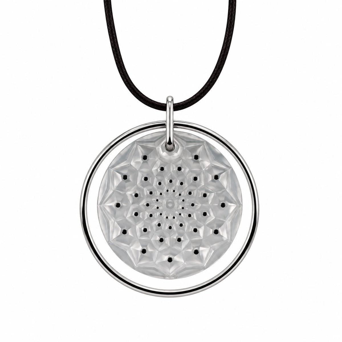 Lalique Cactus Crystal Sterling Silver Medallion Pendant Necklace 7772900