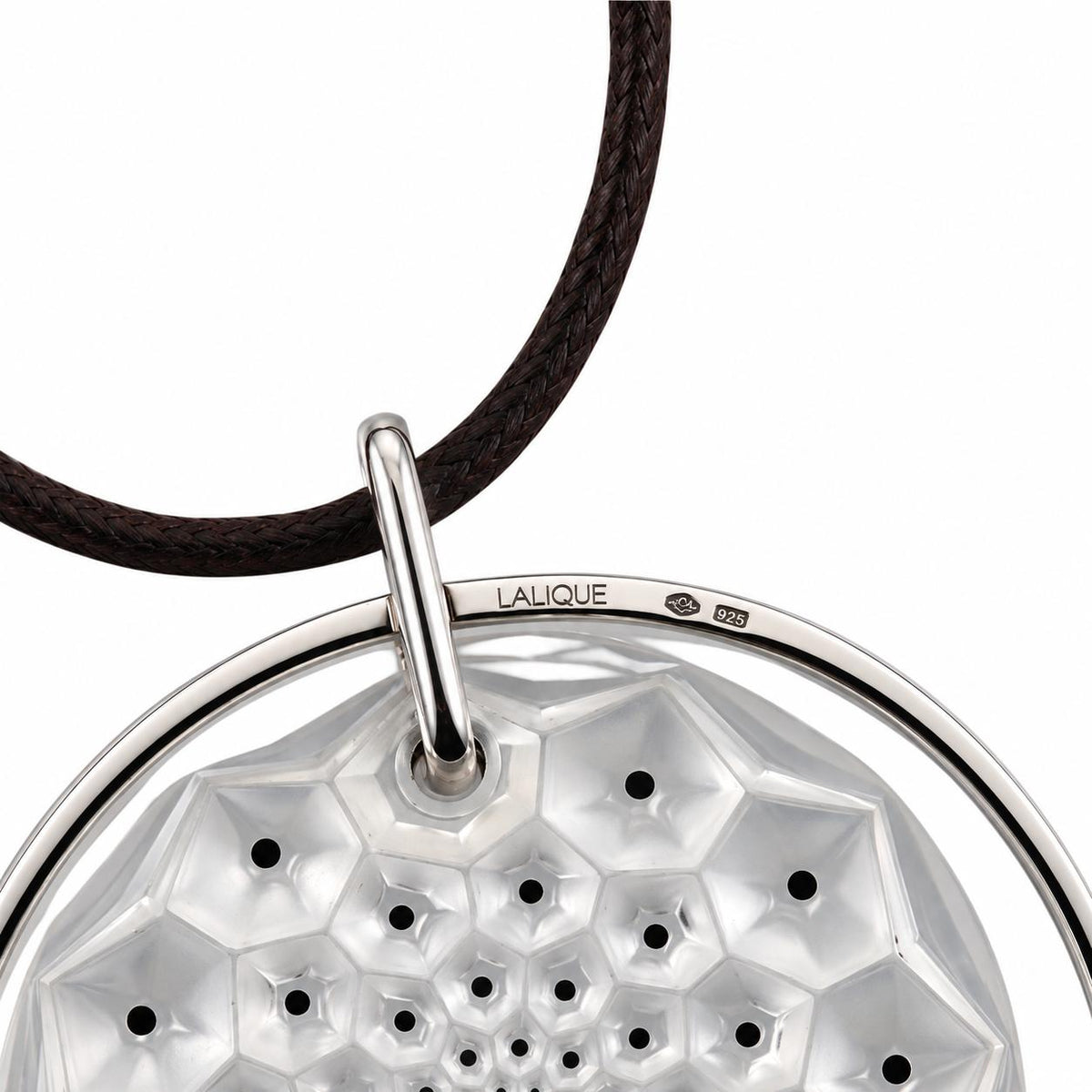 Lalique Cactus Crystal Sterling Silver Medallion Pendant Necklace 7772900