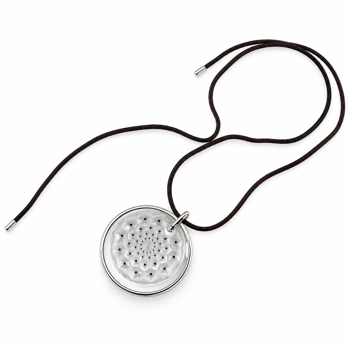 Lalique Cactus Crystal Sterling Silver Medallion Pendant Necklace 7772900