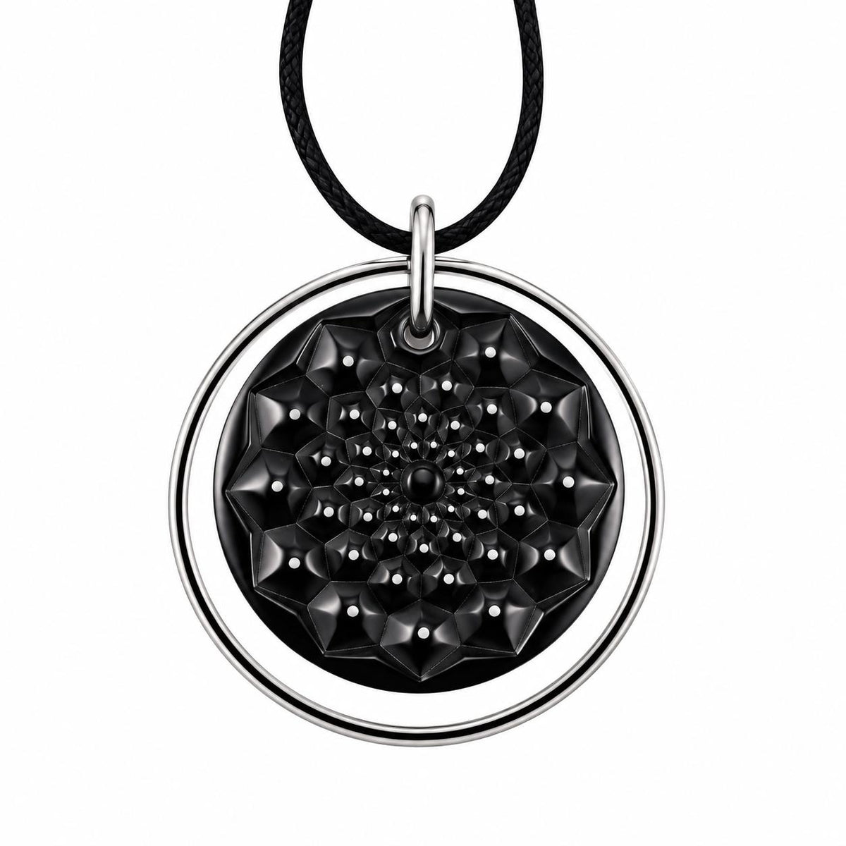 Lalique Cactus Crystal Sterling Silver Medallion Pendant Necklace 7773000