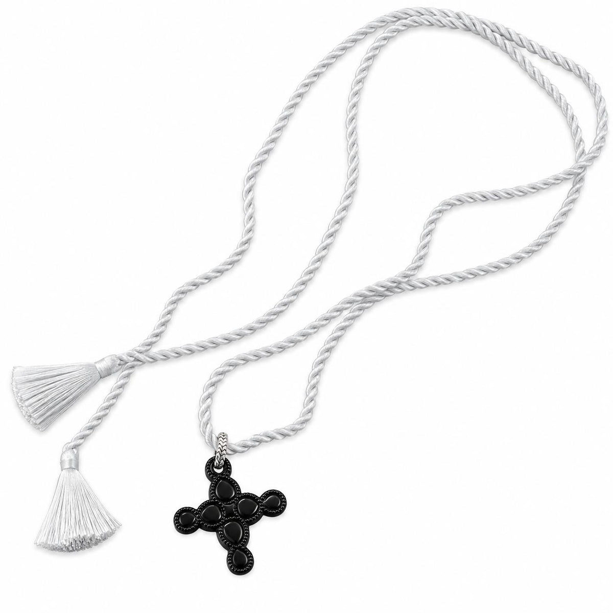 Lalique Talisman Black Crystal Silver Cross Pendant Cord Necklace 10336200