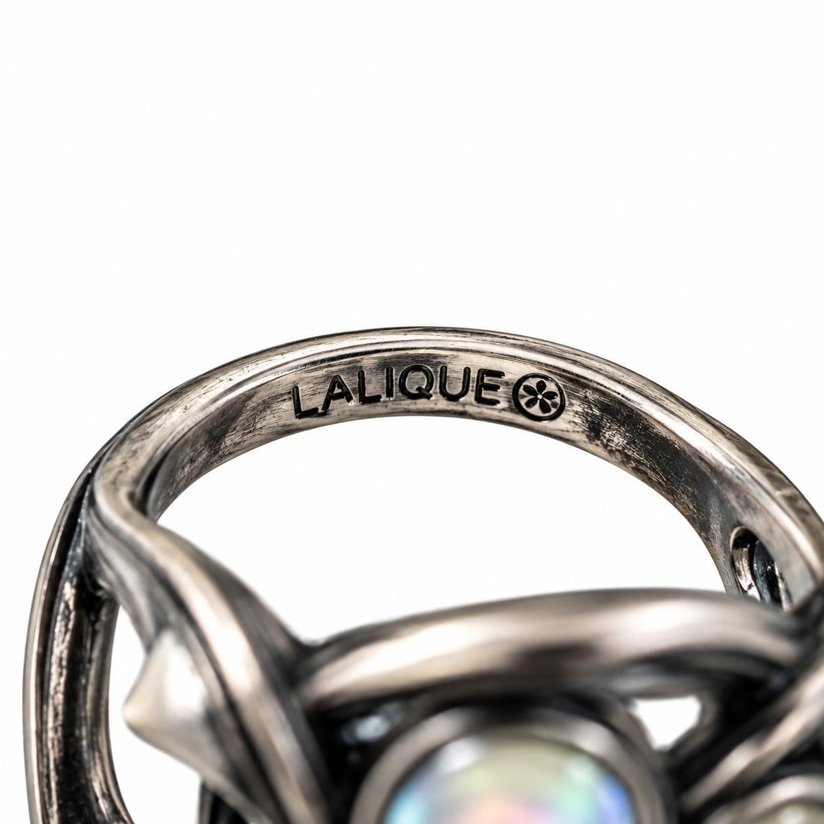 Lalique Ronces Flower Crystal Sterling Silver Ring 7803000