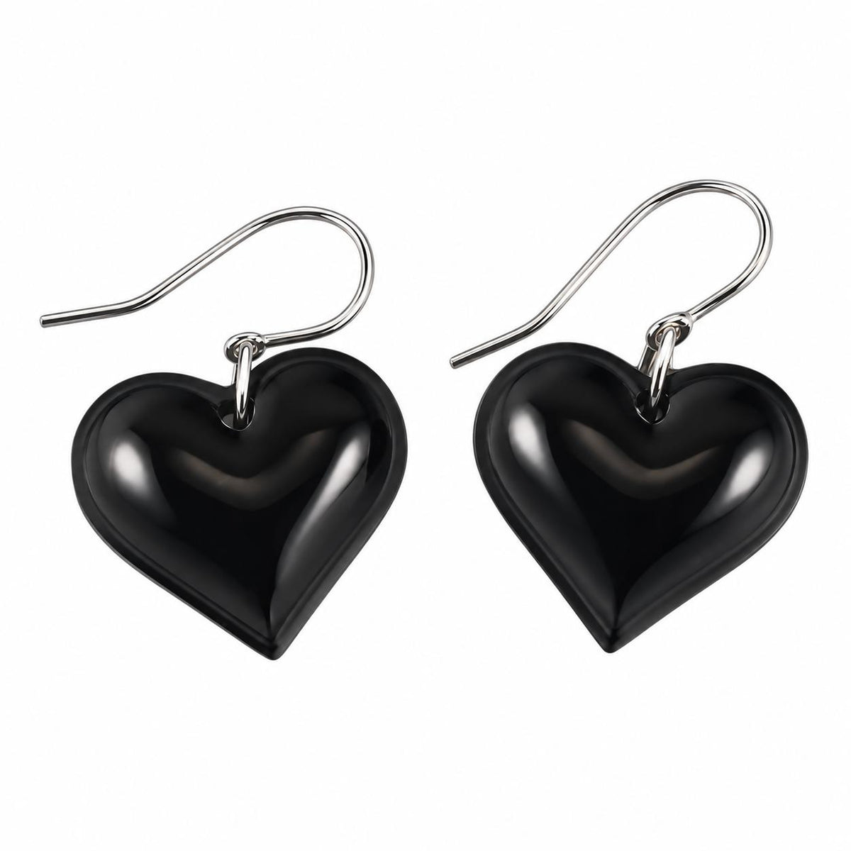 Lalique Love Heart Black Crystal Silver Earrings 7785000