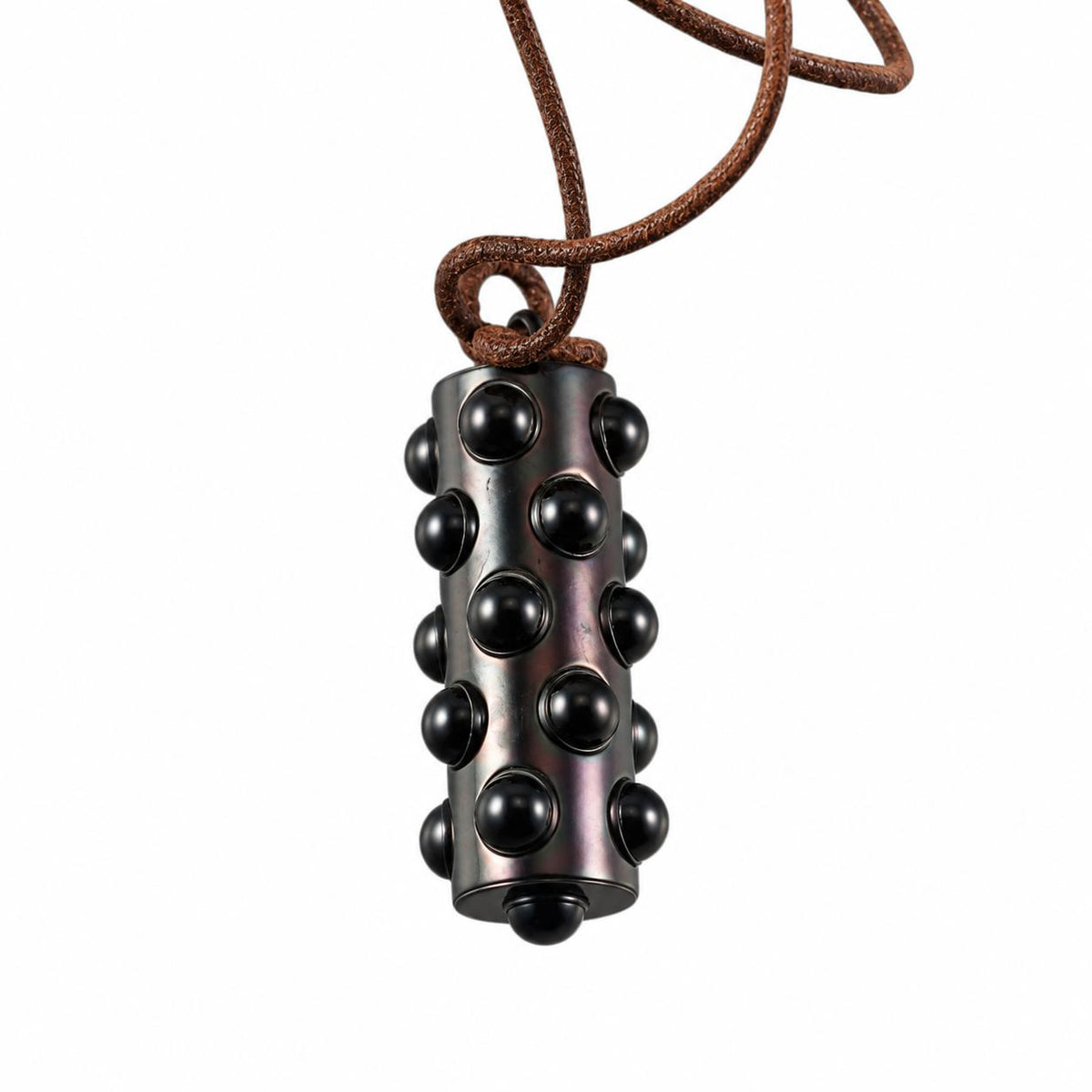 Lalique Mossi Black Crystal Silver Tube Pendant Cord Necklace 7770100