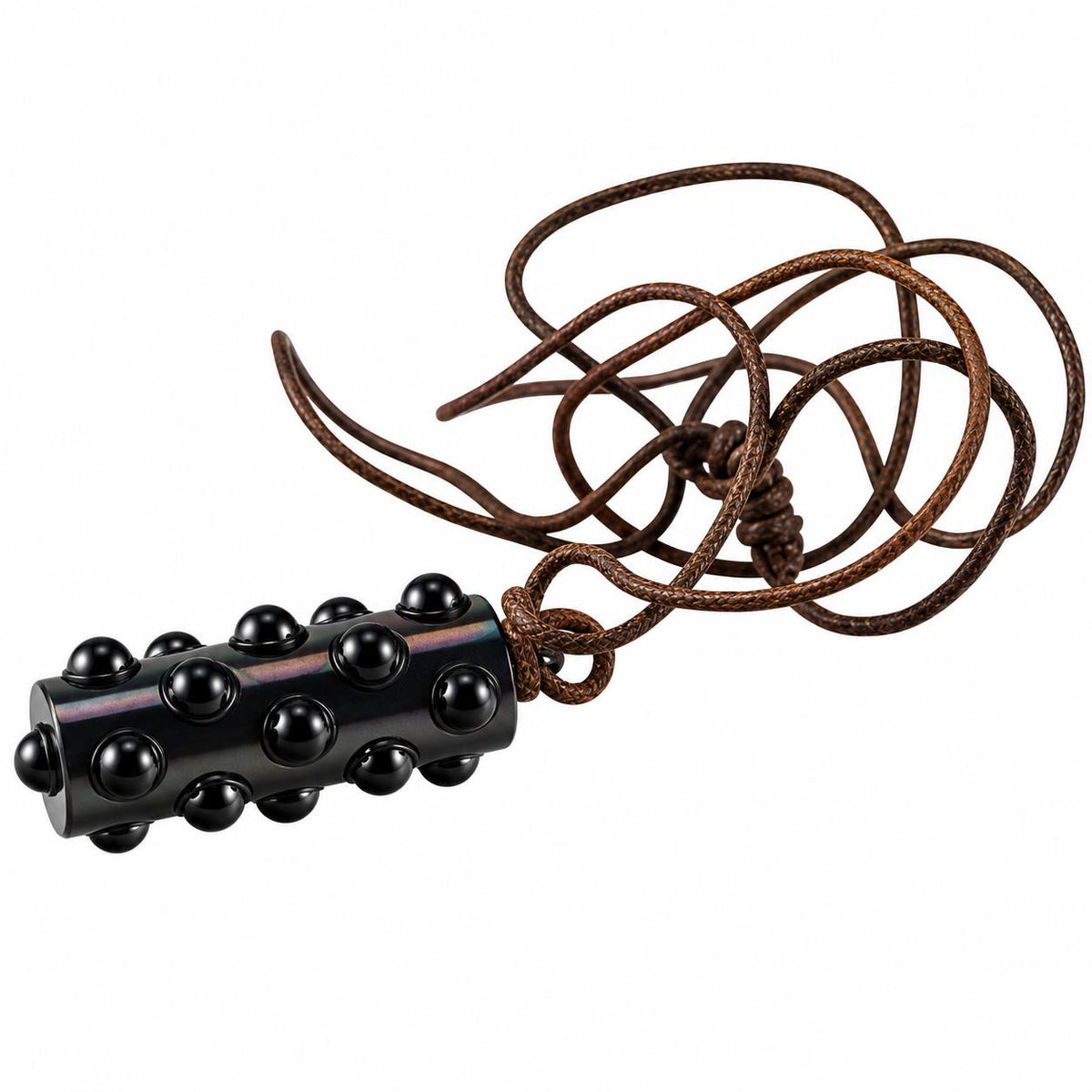 Lalique Mossi Black Crystal Silver Tube Pendant Cord Necklace 7770100