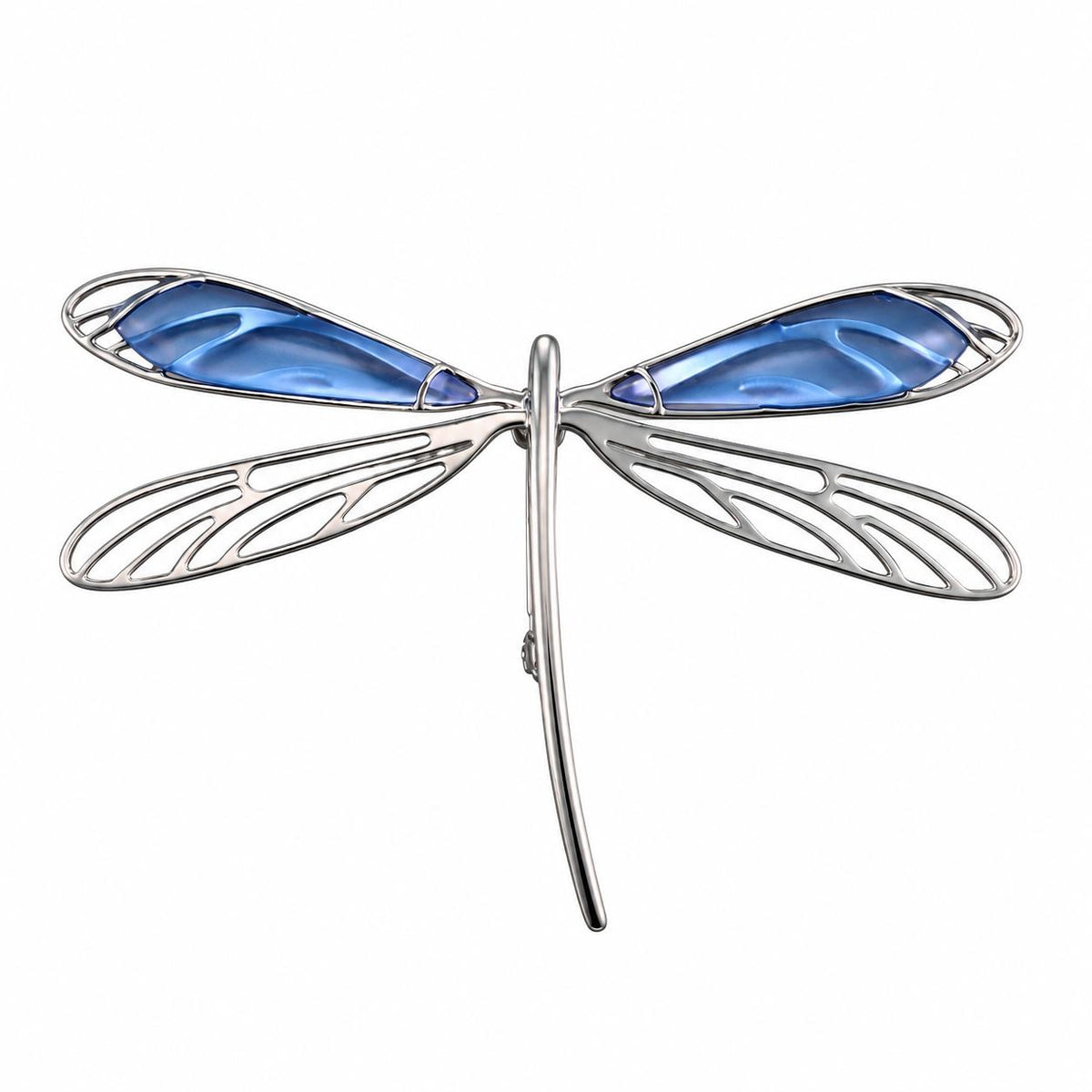 Lalique Dragonfly Blue Crystal Sterling Silver Brooch 7780000