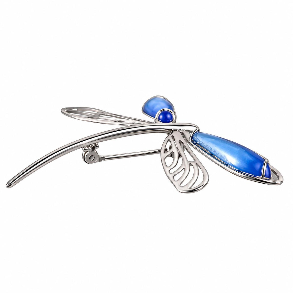 Lalique Dragonfly Blue Crystal Sterling Silver Brooch 7780000