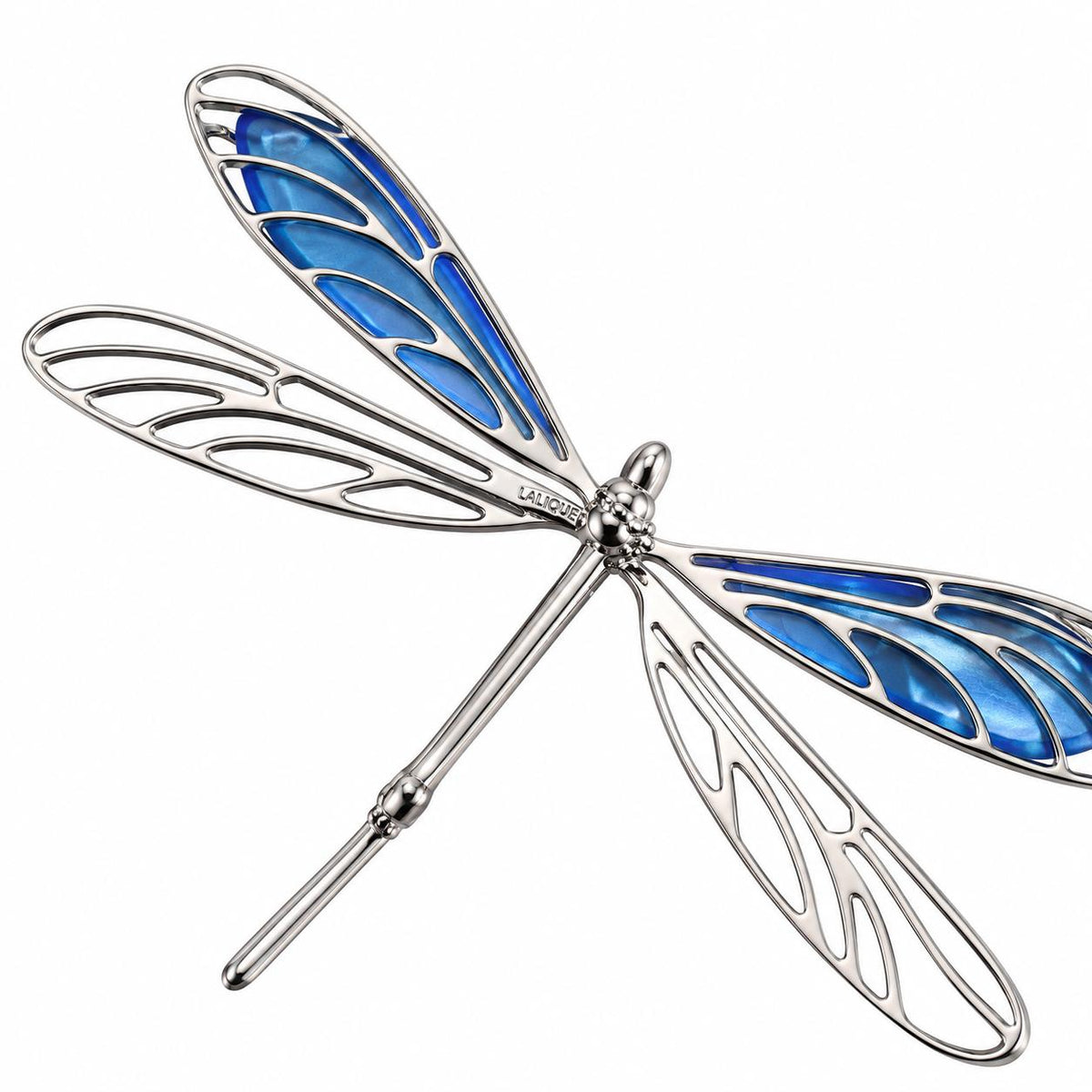 Lalique Dragonfly Blue Crystal Sterling Silver Brooch 7780000