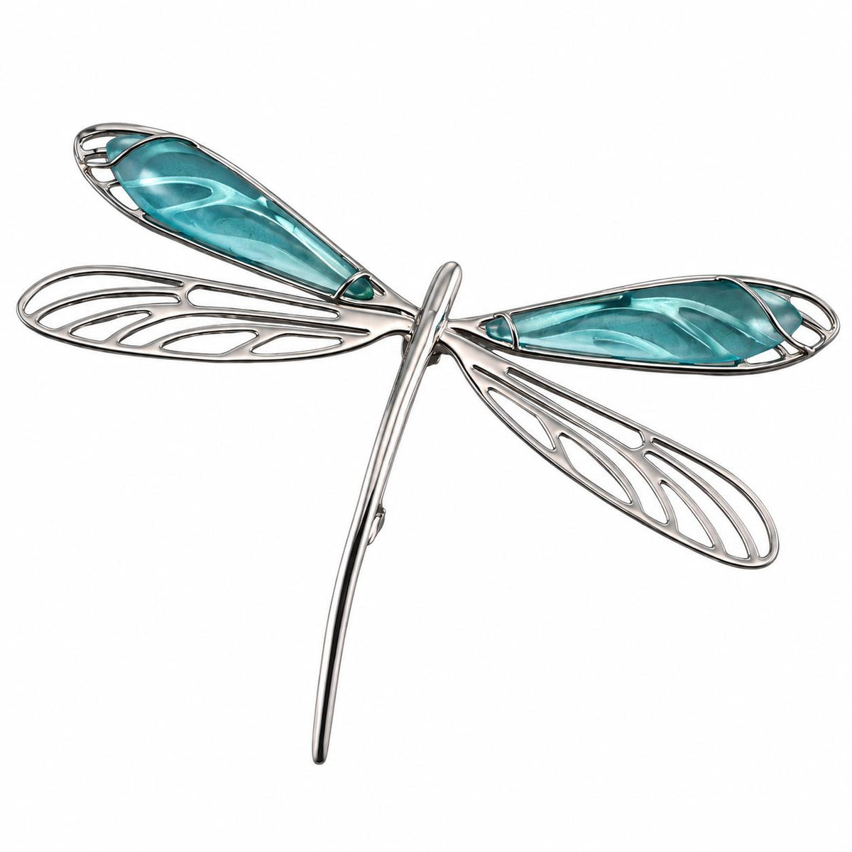 Lalique Dragonfly Light Blue Crystal Sterling Silver Brooch 7779900