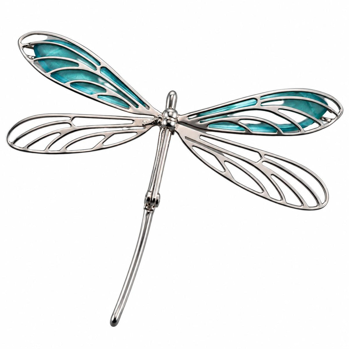 Lalique Dragonfly Light Blue Crystal Sterling Silver Brooch 7779900