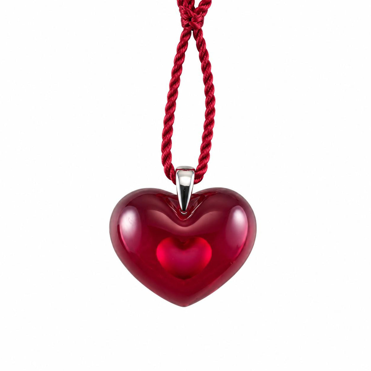 Lalique Amour A La Folie Fuchsia Crystal Silver Heart Pendant Necklace 7783700