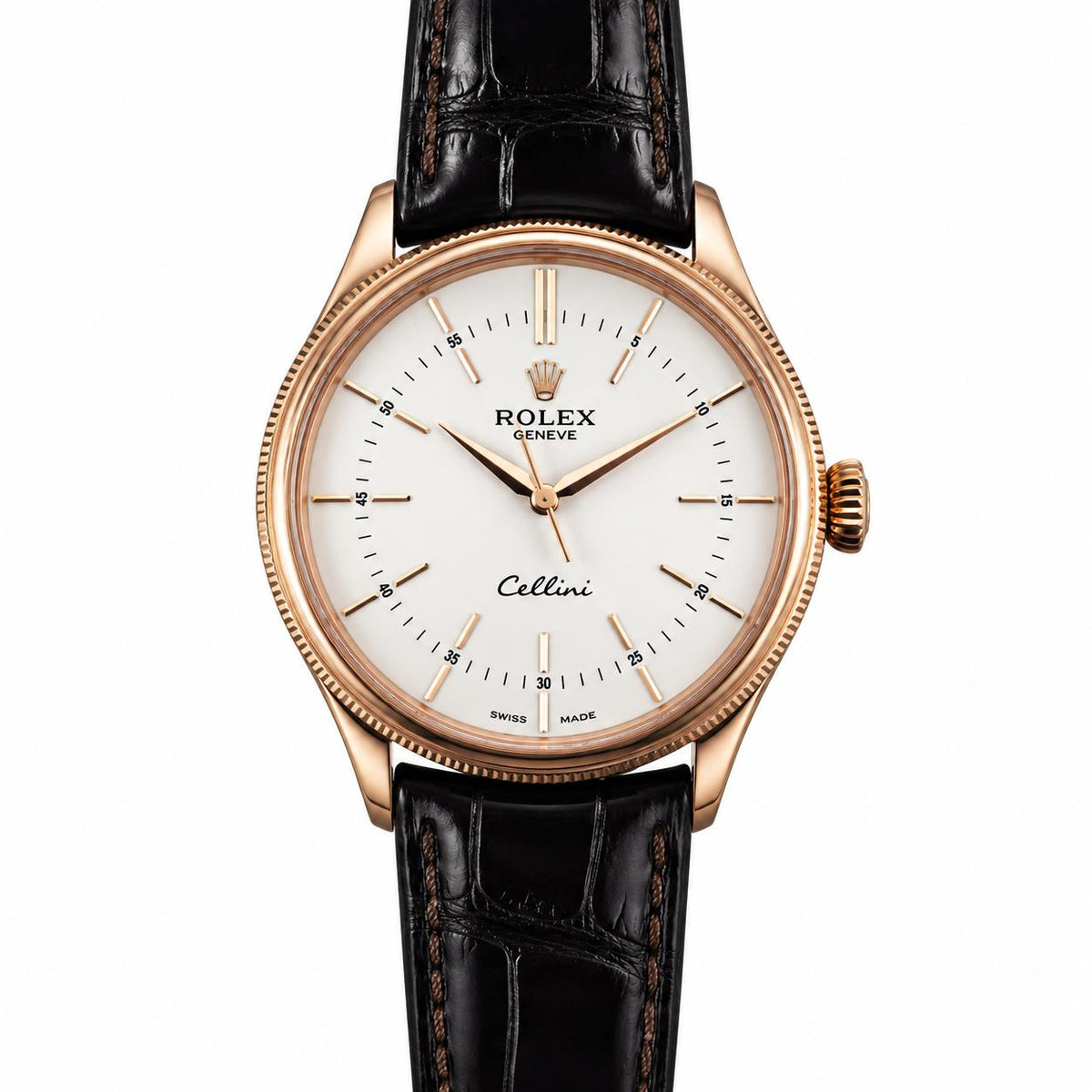 Rolex Cellini Time 39mm White Dial Rose Gold Watch 50505