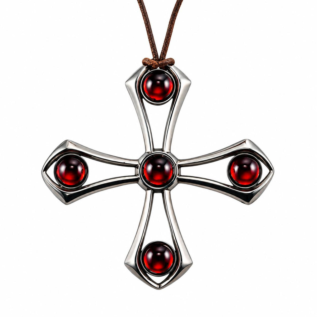 Lalique Red Crystal Sterling Silver Cross Pendant Cord Necklace 7738200