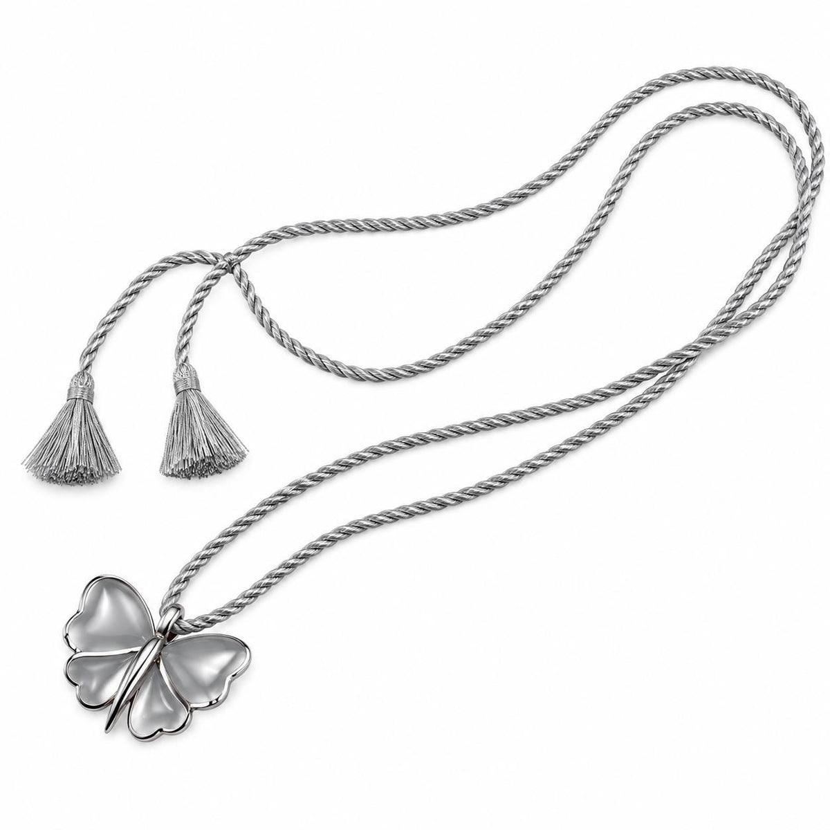 Lalique Papillon Clear Crystal Silver Butterfly Pendant Cord Necklace 7680000