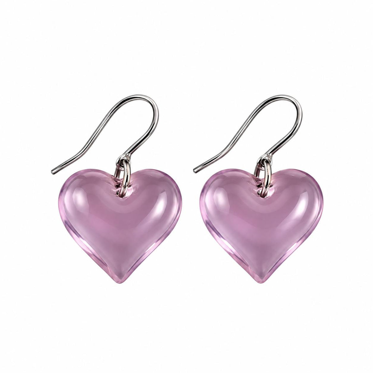 Lalique Amour Beau Coup Great Love Heart Pink Crystal Silver Earrings 7764900