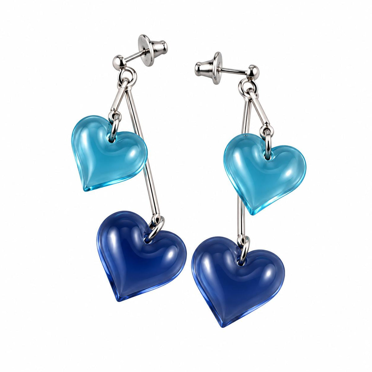 Lalique Amour Blue Crystal Sterling Silver Heart Drop Earrings 7765400